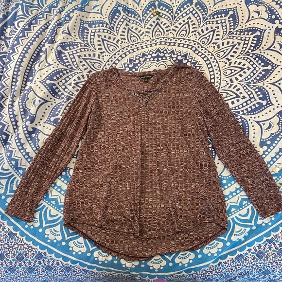 Rock & Republic Tops - ROCK & REPUBLIC MAROON HEATHERED LONG SLEEVE TEE LACE UP SIZE XL EXTRA LARGE 134